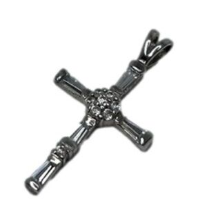 Sterling Silver Cross Baguette And Round Glass Stones Unisex